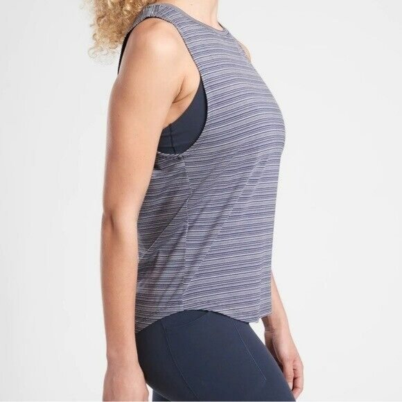 Athleta Cloudlight Striped Muscle Tank Whisper Medieval Blue Gray Women’s Small - Picture 3 of 9